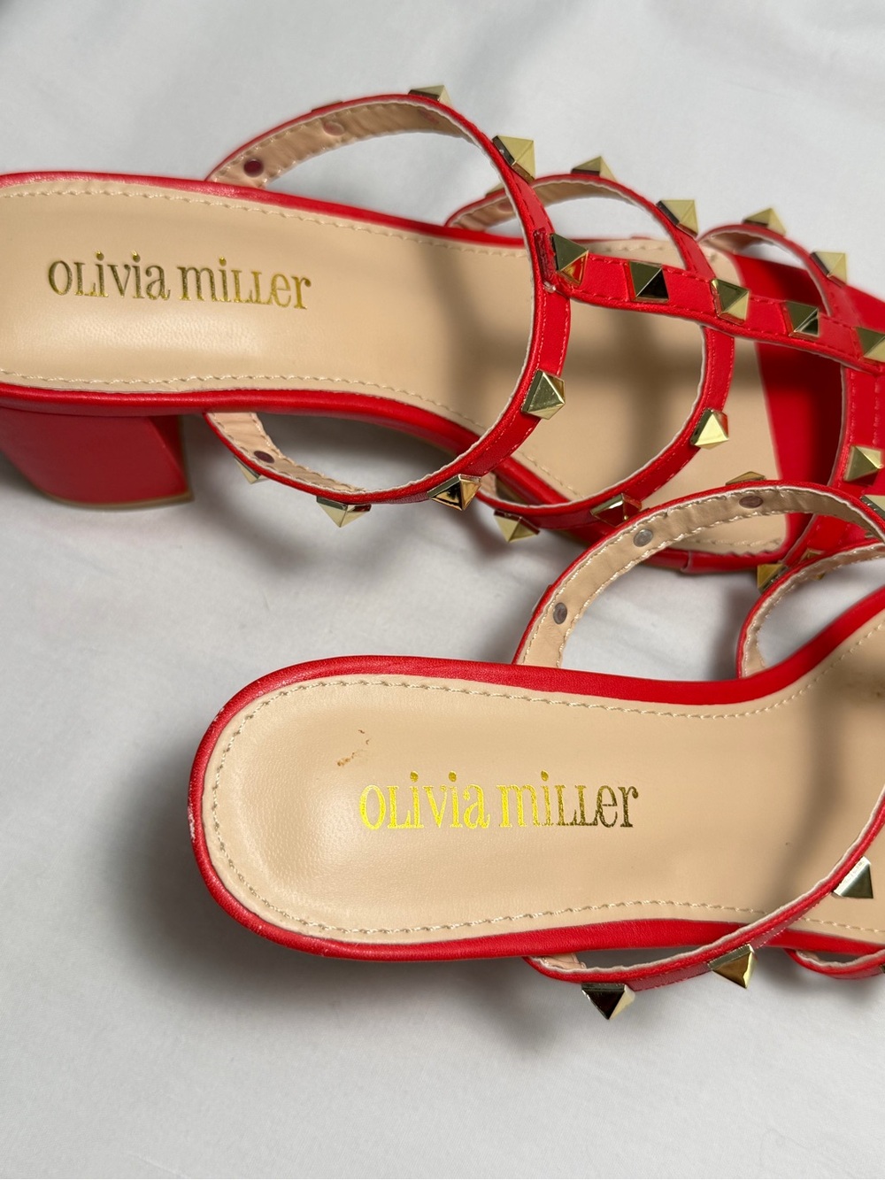 Olivia Miller Red Gold Studded Strappy Block Heel Slide sandals size 8 - Picture 5 of 5